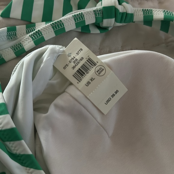 Aerie one shoulder white/green striped bikini top NWT - Picture 3 of 4